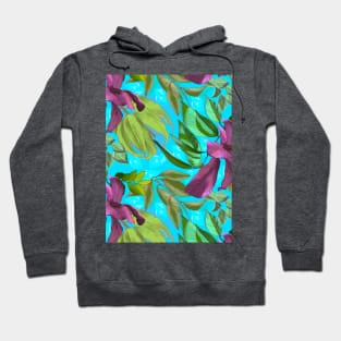 Blooming tropical flowers and leaves pattern floral illustration, aqua blue tropical pattern over a Hoodie